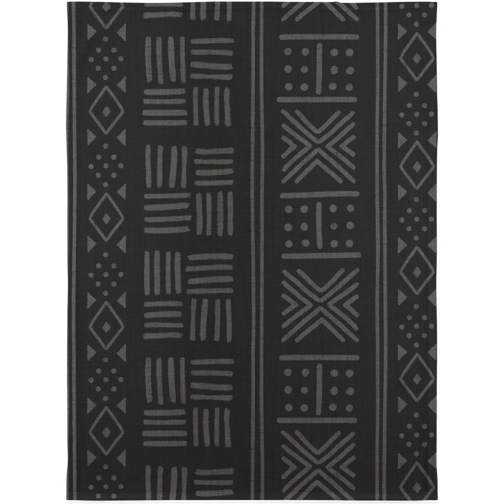 Mudcloth Geometric Motifs Blanket, Plush Fleece, 30x40, Gray, Charcoal