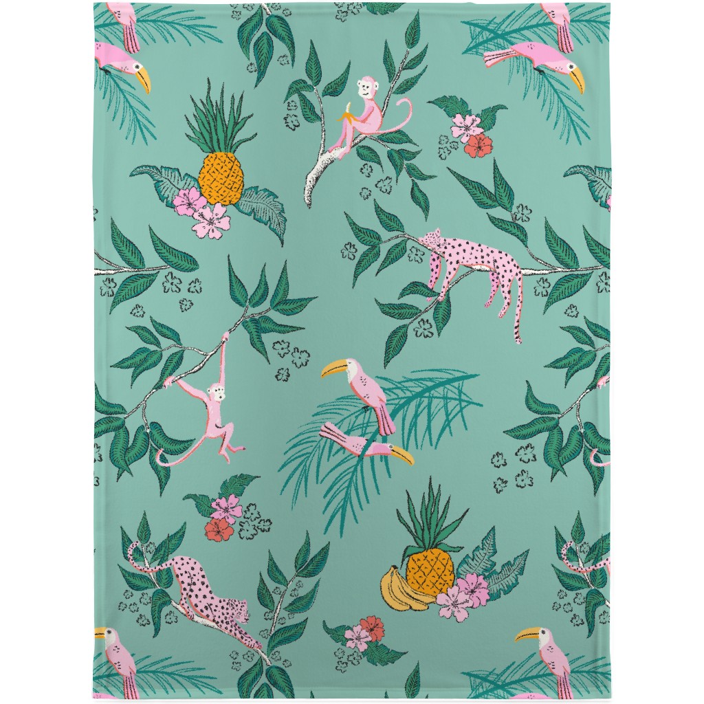 Jungle Toile Blanket, Plush Fleece, 30x40, Green