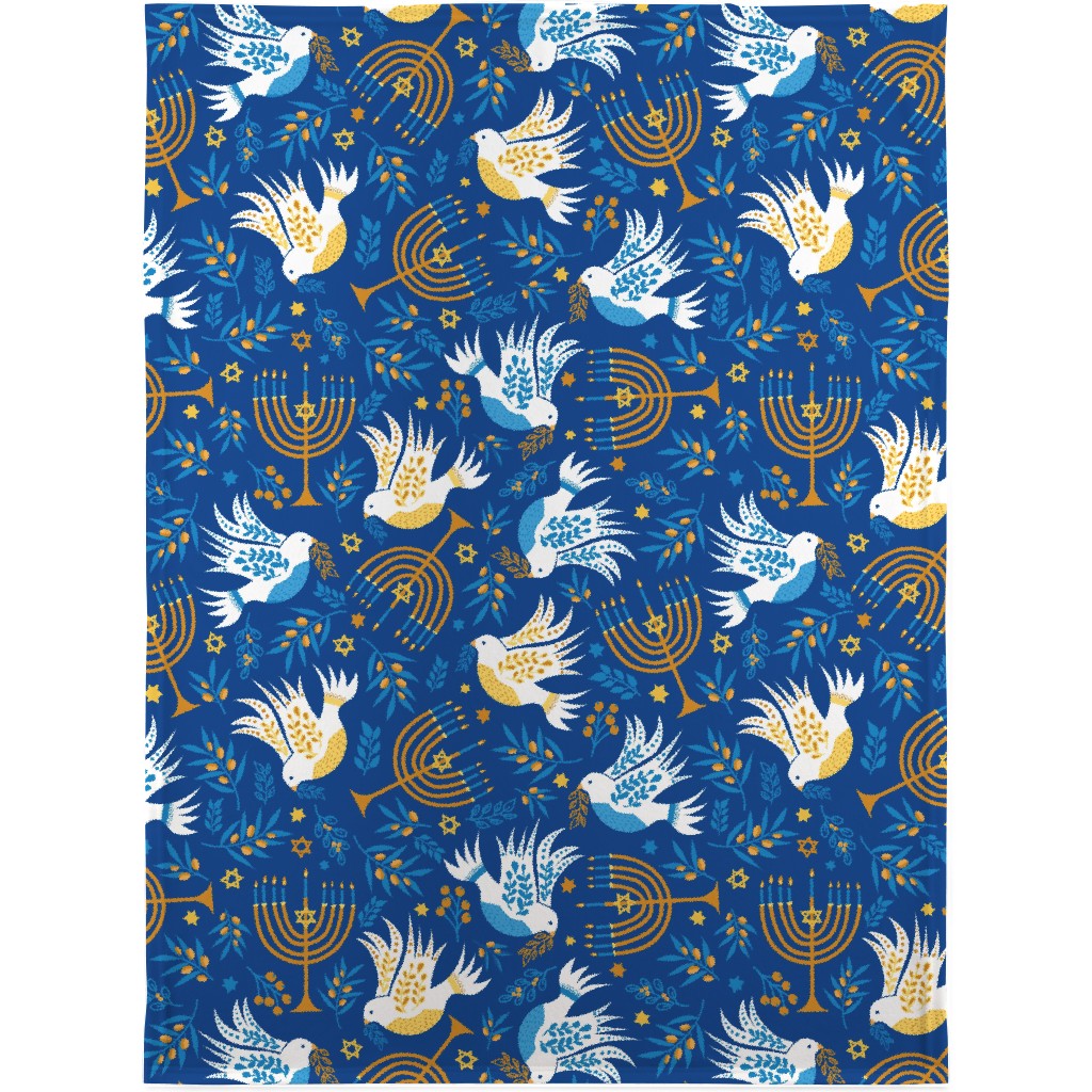 Hanukkah Birds Menorahs Blanket, Plush Fleece, 30x40, Blue, True Blue
