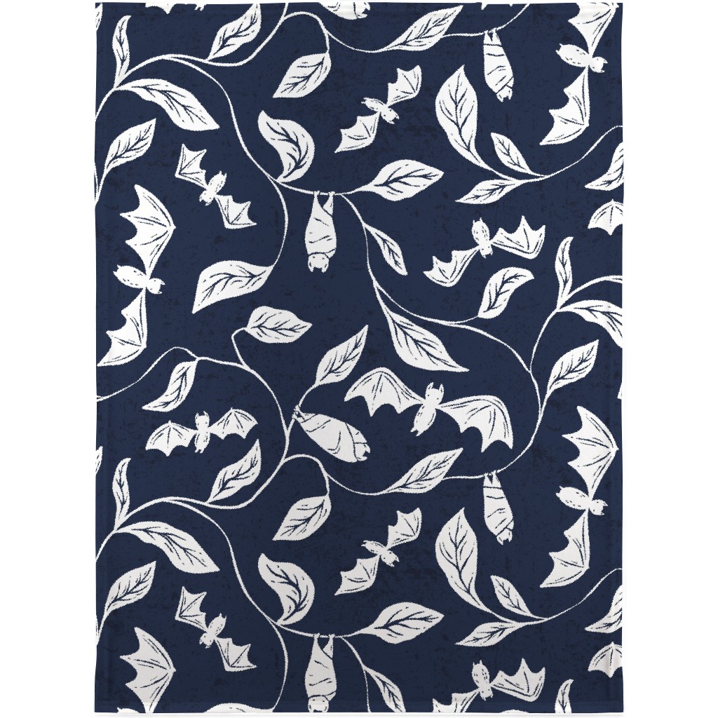Bat Forest - Navy and White Blanket, Plush Fleece, 30x40, Blue