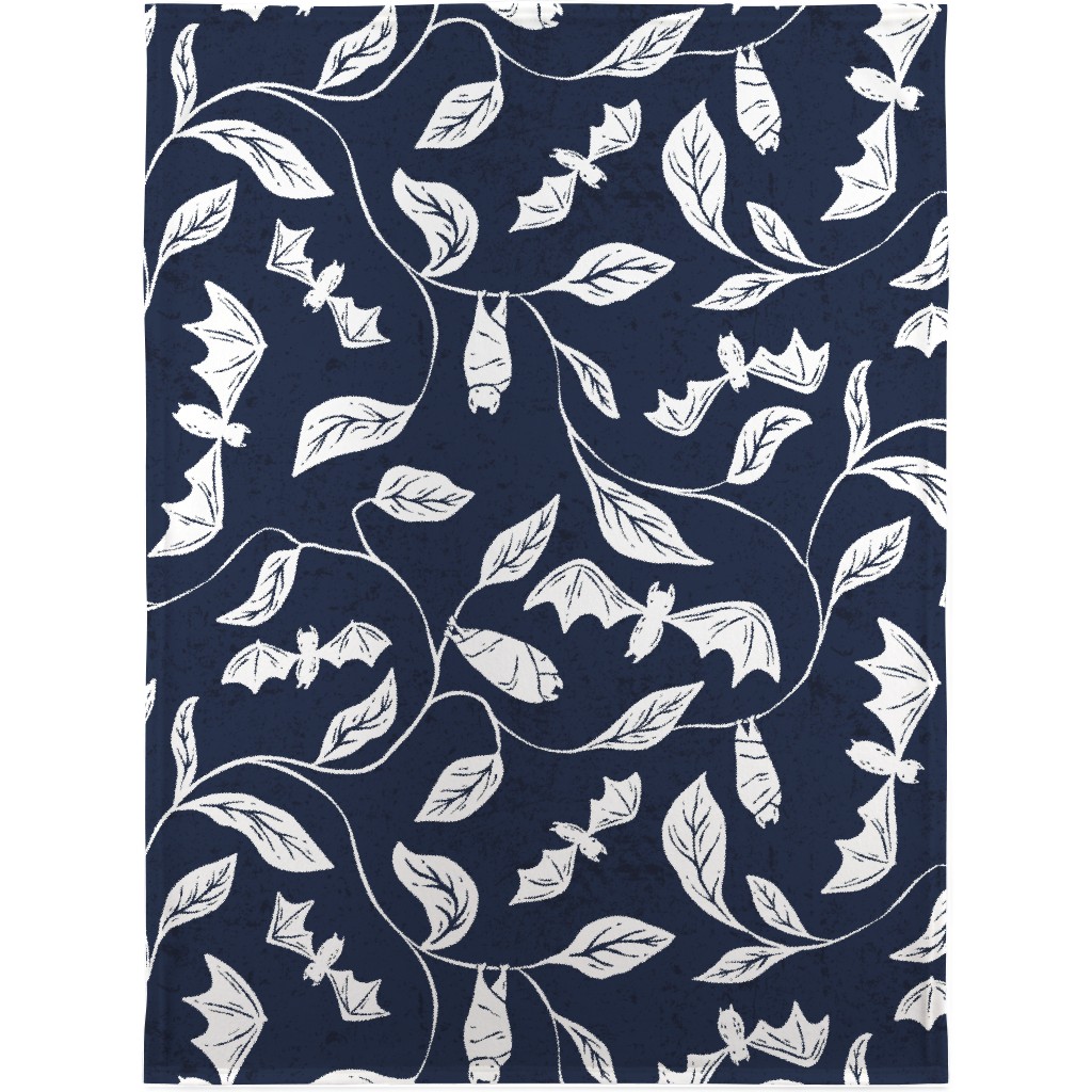 Bat Forest - Navy and White Blanket, Plush Fleece, 30x40, Blue, True Blue