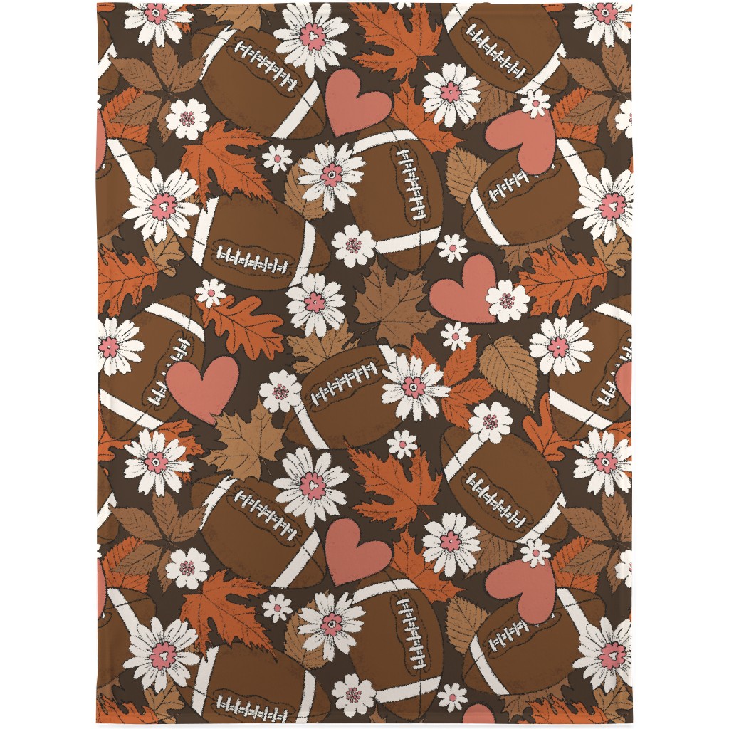 Football, Fall and Florals - Brown Blanket, Plush Fleece, 30x40, Brown
