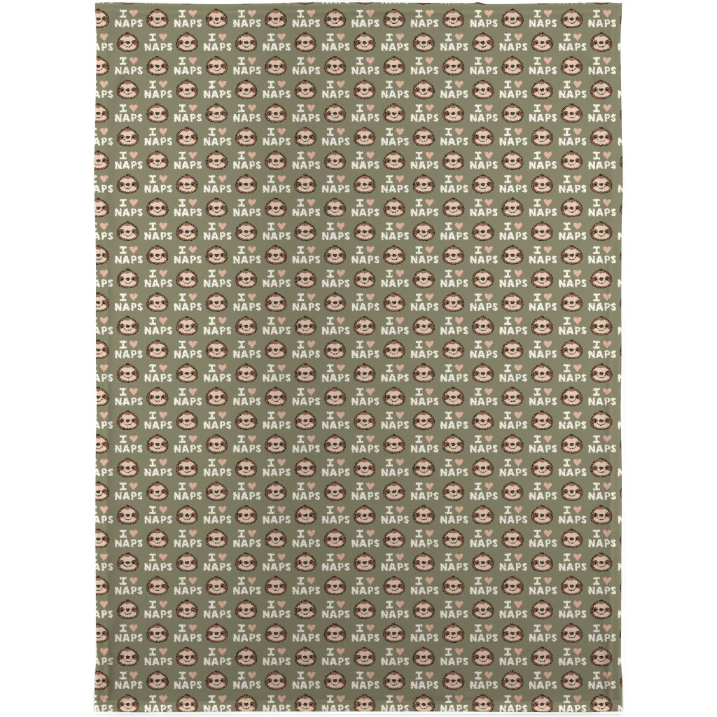 I Heart Naps - Cute Sloths - Olive Green Blanket, Plush Fleece, 30x40, Green, Classic Green