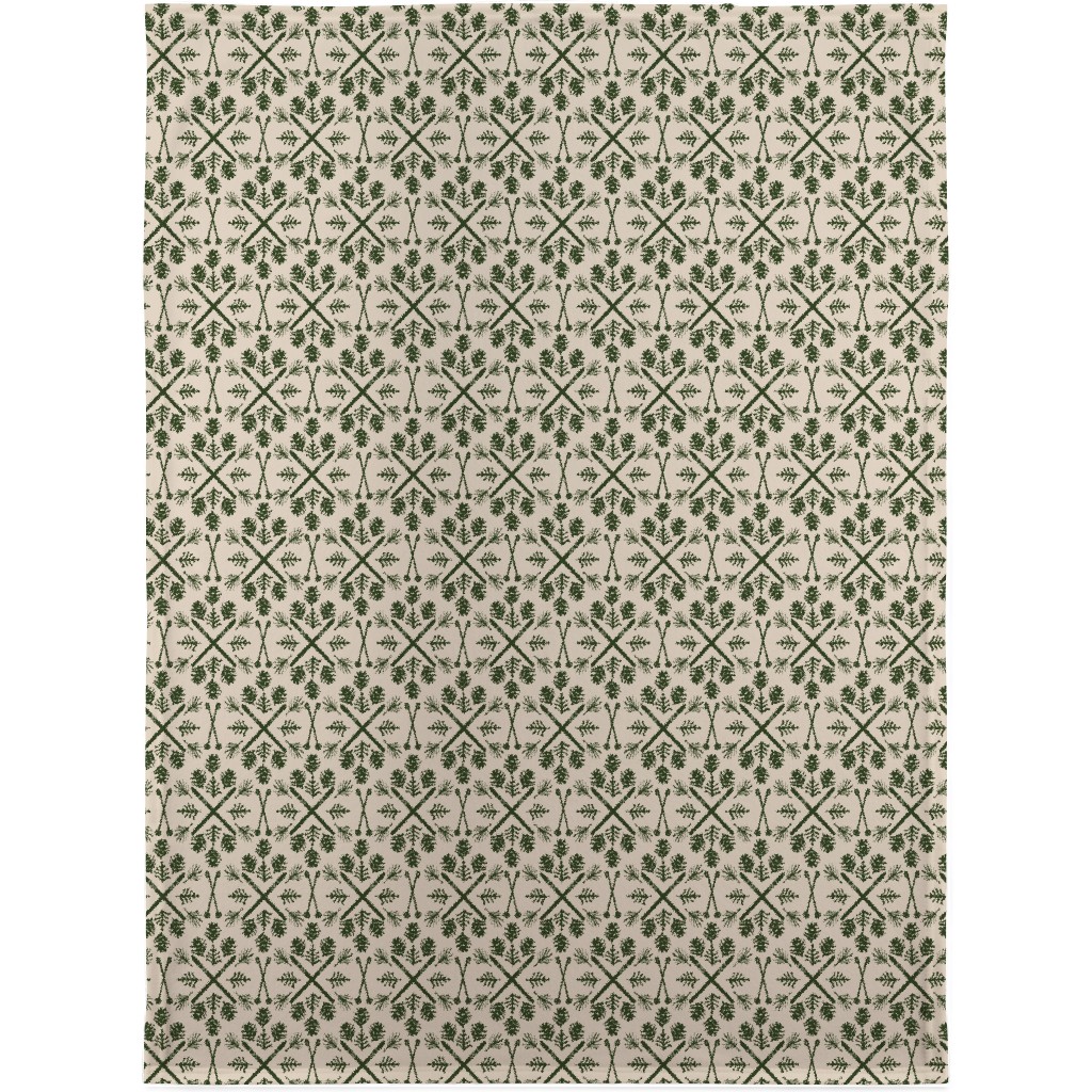 Winter Ski Season - Pine and Tan Blanket, Plush Fleece, 30x40, Green, Classic Green