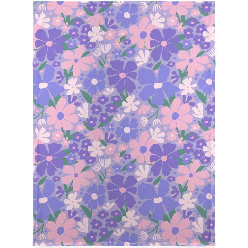 Blooming Garden on Lilac Blanket, Plush Fleece, 30x40, Purple