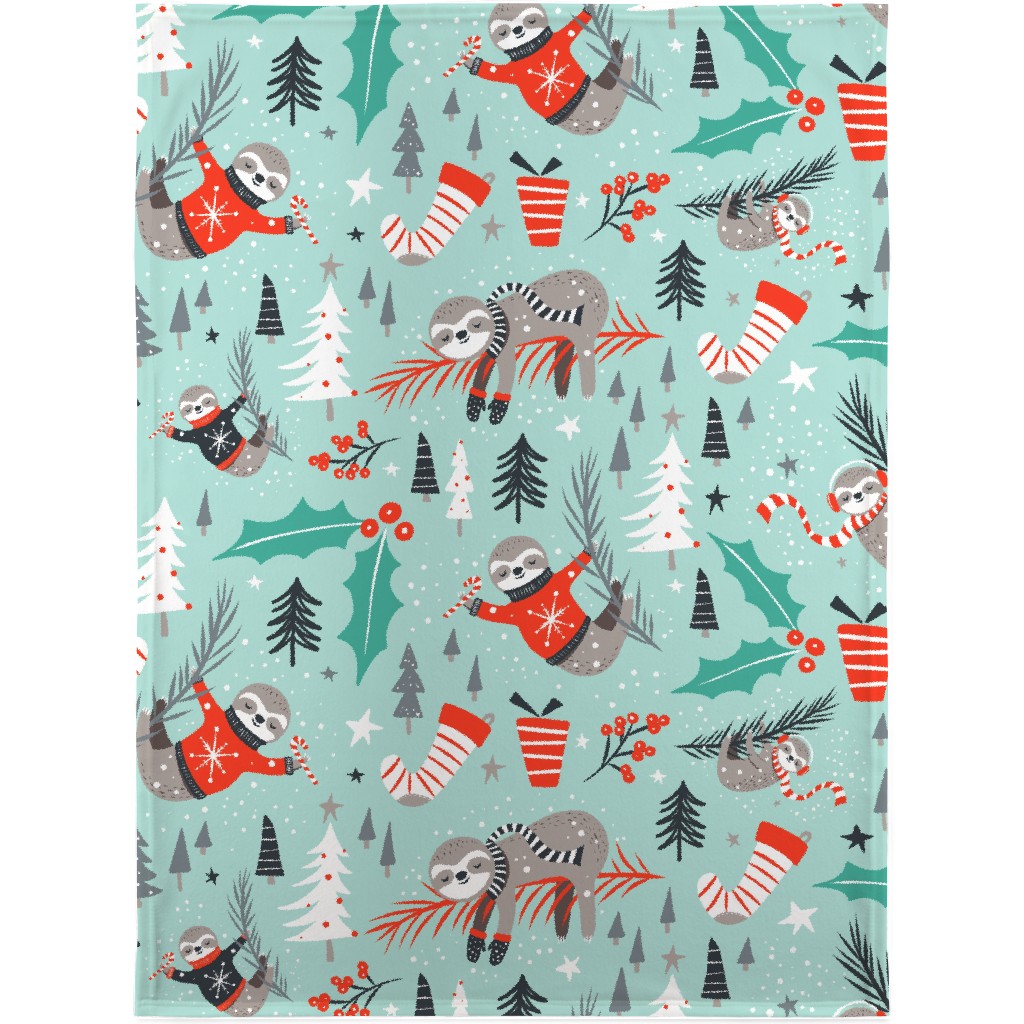 Slothy Holidays Blanket, Plush Fleece, 30x40, Multicolor