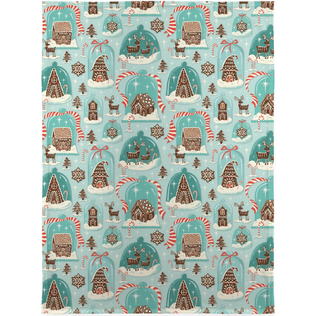 Christmas Gingerbread Village - Aqua Blanket, Plush Fleece, 30x40, Blue