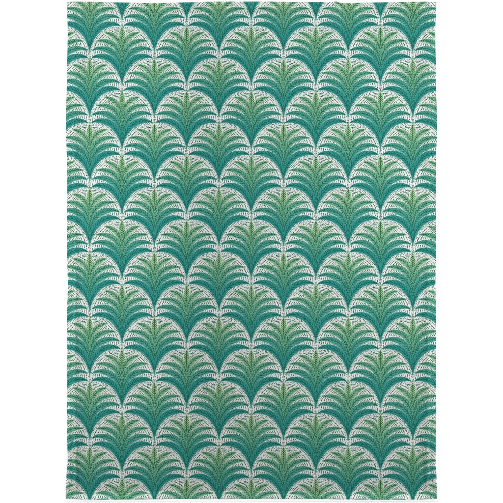 Boho Palms - Green Blanket, Plush Fleece, 30x40, Green