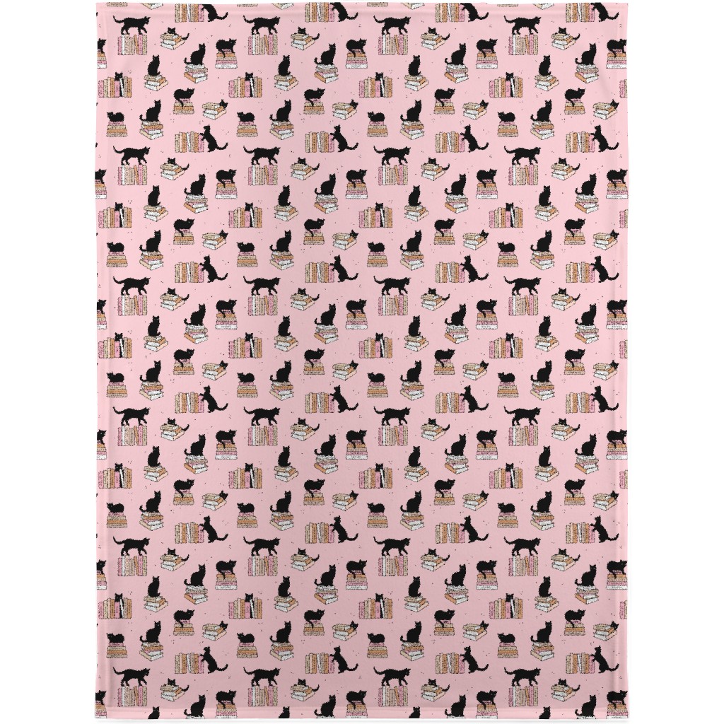 Cats and Books Blanket, Plush Fleece, 30x40, Pink