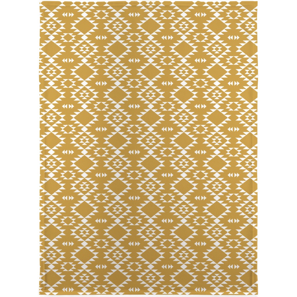 Navajo - Gold White Blanket, Plush Fleece, 30x40, Yellow, Classic Yellow