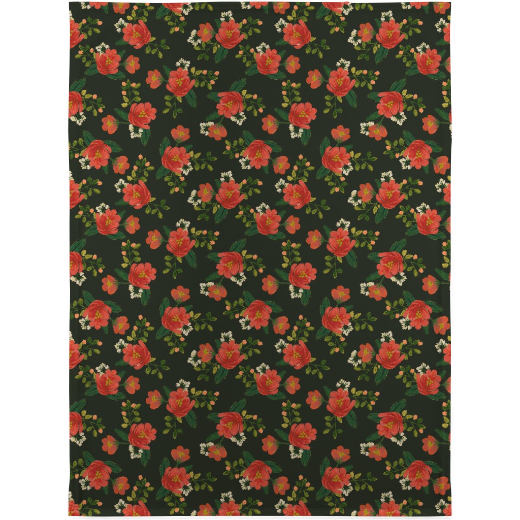Holiday Floral Blanket, Plush Fleece, 30x40, Green, Classic Green