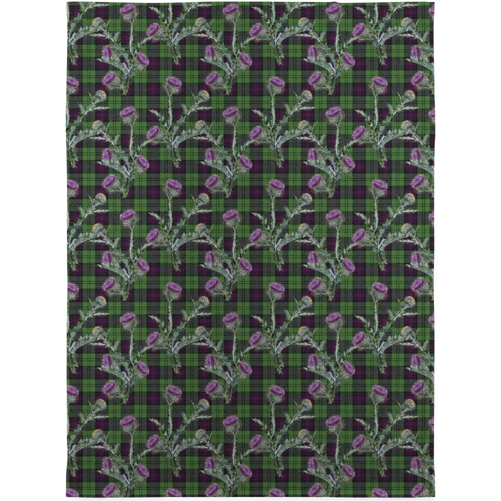 Feochadan Tartan - Green and Purple Blanket, Plush Fleece, 30x40, Green, Classic Green