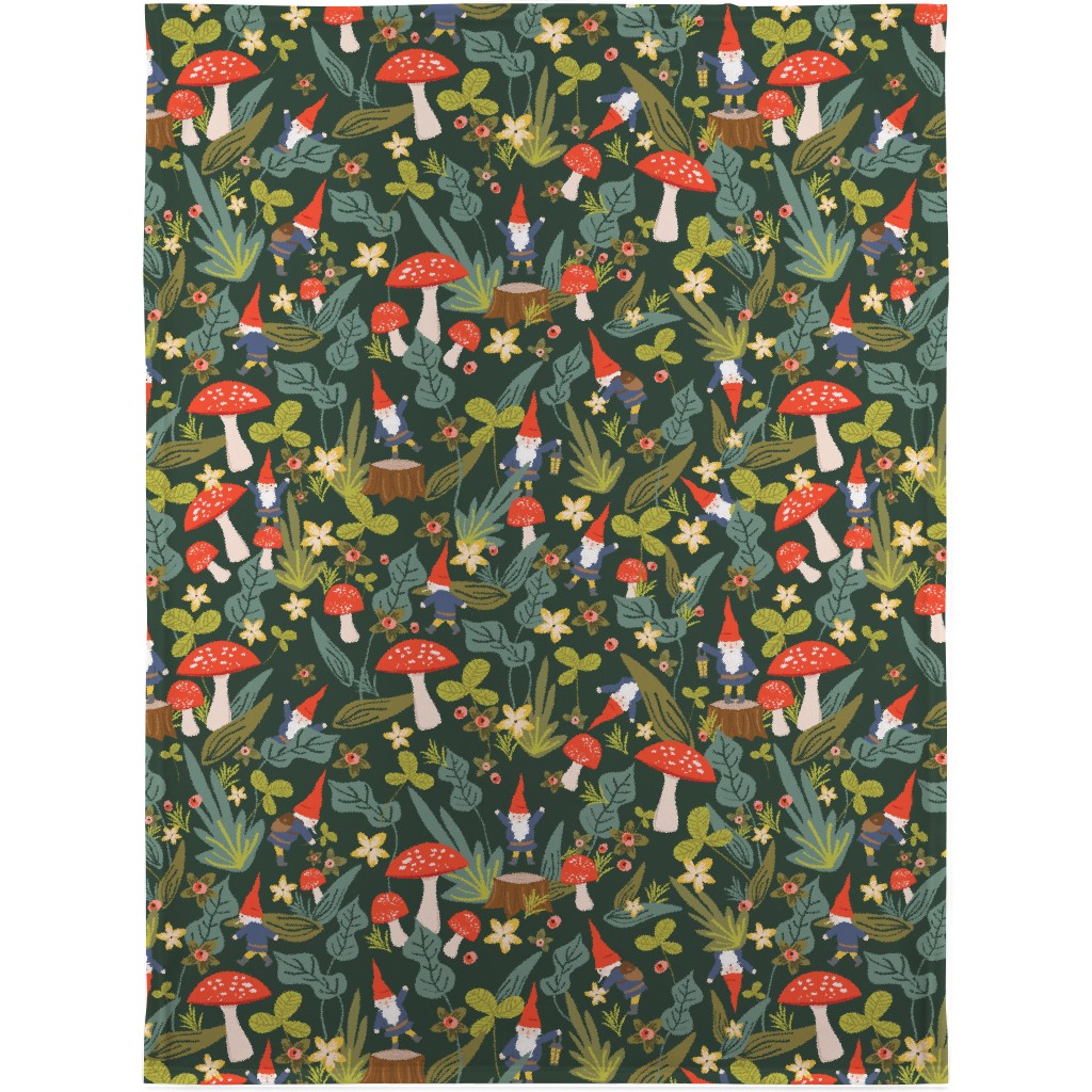 Woodland Gnomes & Mushrooms - Green Blanket, Plush Fleece, 30x40, Green