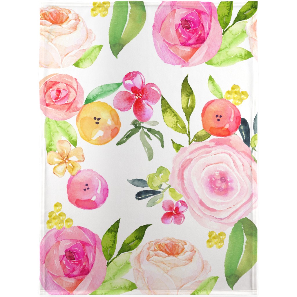 Spring Peonies, Roses, and Poppies - Pink Blanket, Plush Fleece, 30x40, Pink, Bright Pink