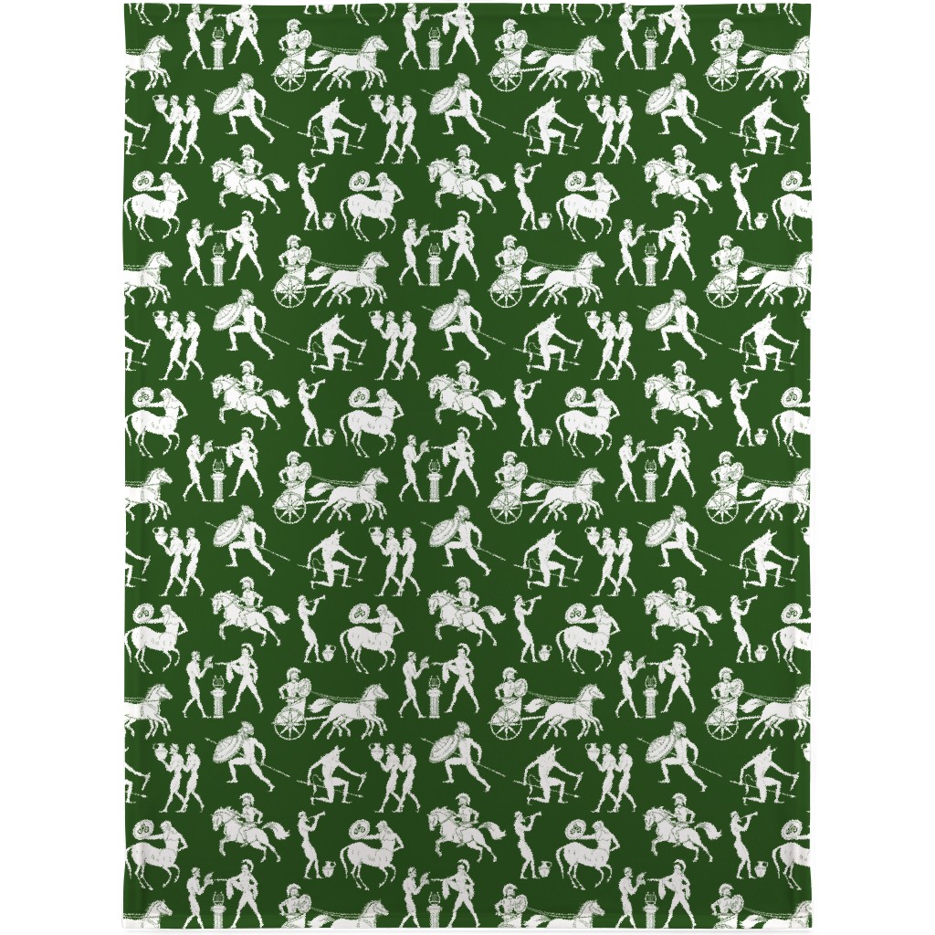 Greek Figures Blanket, Plush Fleece, 30x40, Green, Spruce Green