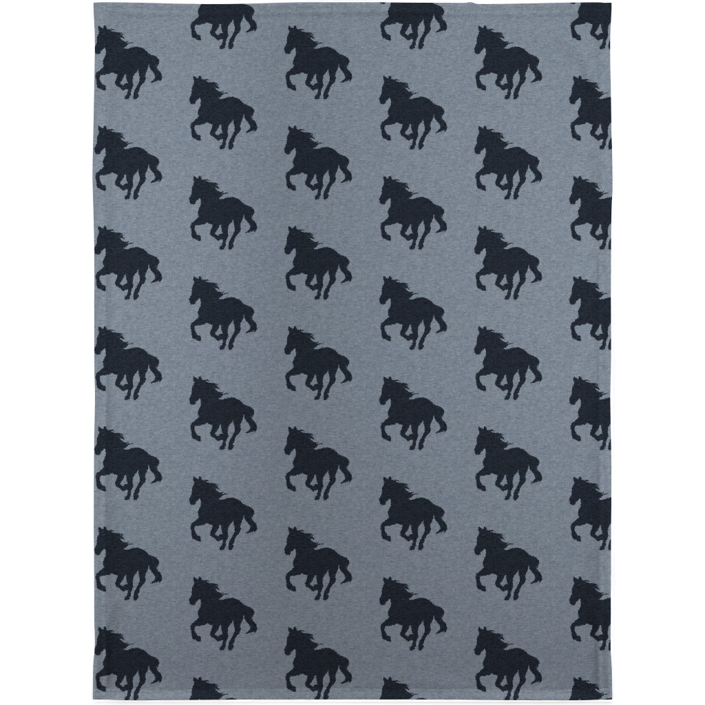 Running Horse - Blue Blanket, Plush Fleece, 30x40, Blue