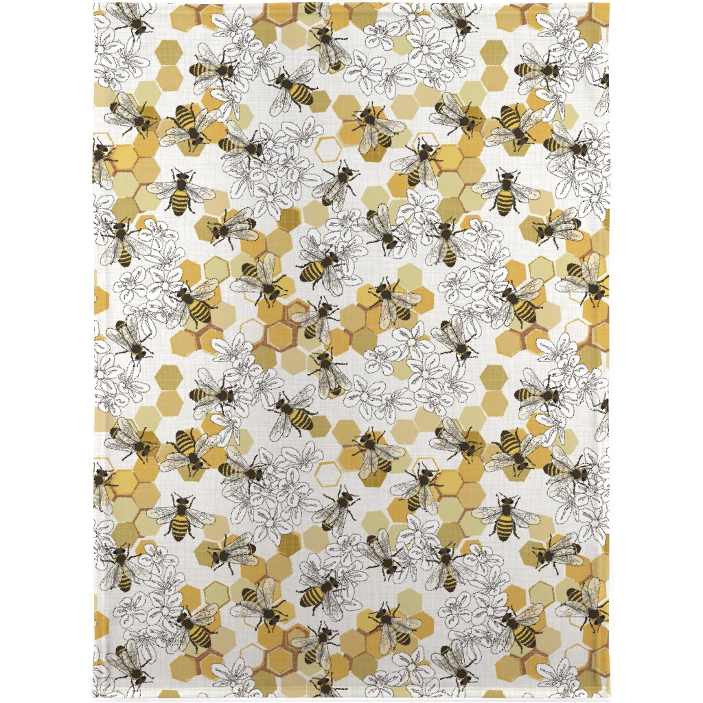 Save the Honey Bees - Yellow on White Blanket, Plush Fleece, 30x40, Yellow