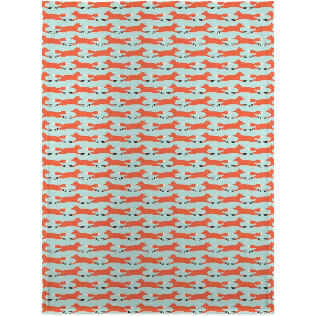 Little Orange Fox - Orange and Green Blanket, Plush Fleece, 30x40, Orange
