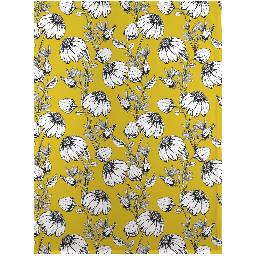 Bloom Floral - Yellow Blanket, Plush Fleece, 30x40, Yellow