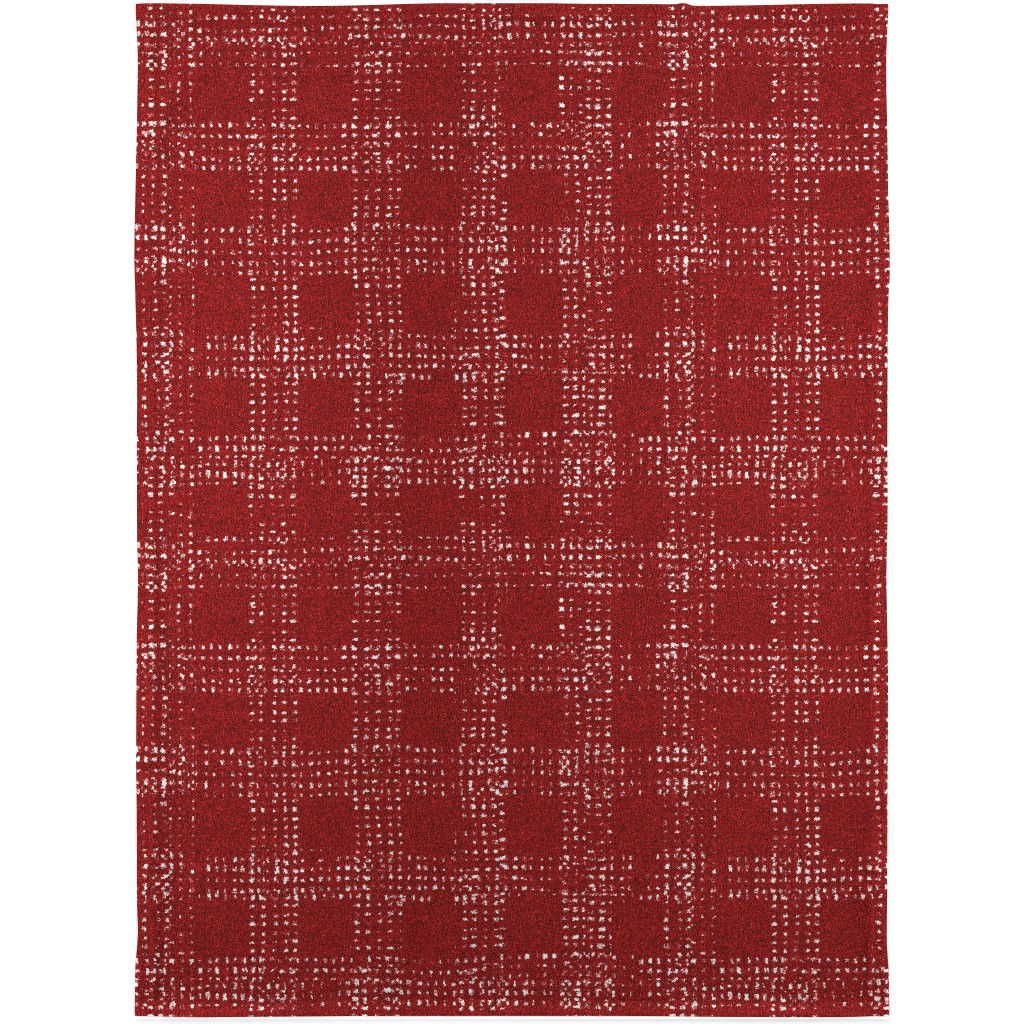 Mud Cloth Plaid - Red and White Blanket, Plush Fleece, 30x40, Red