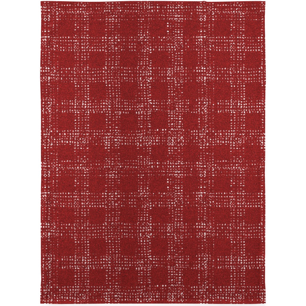 Mud Cloth Plaid - Red and White Blanket, Plush Fleece, 30x40, Red, Red