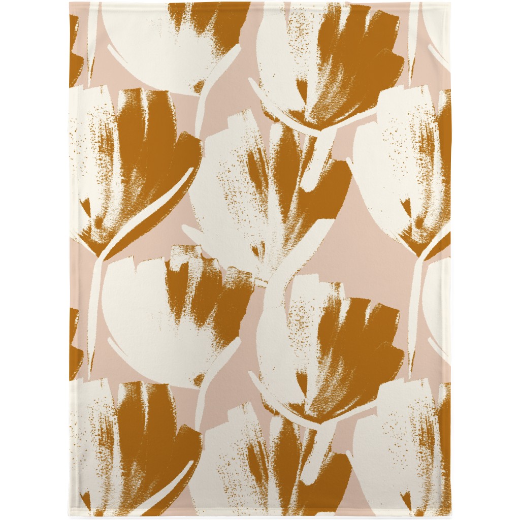 Flowers - Mustard Blanket, Plush Fleece, 30x40, Pink, Bright Pink