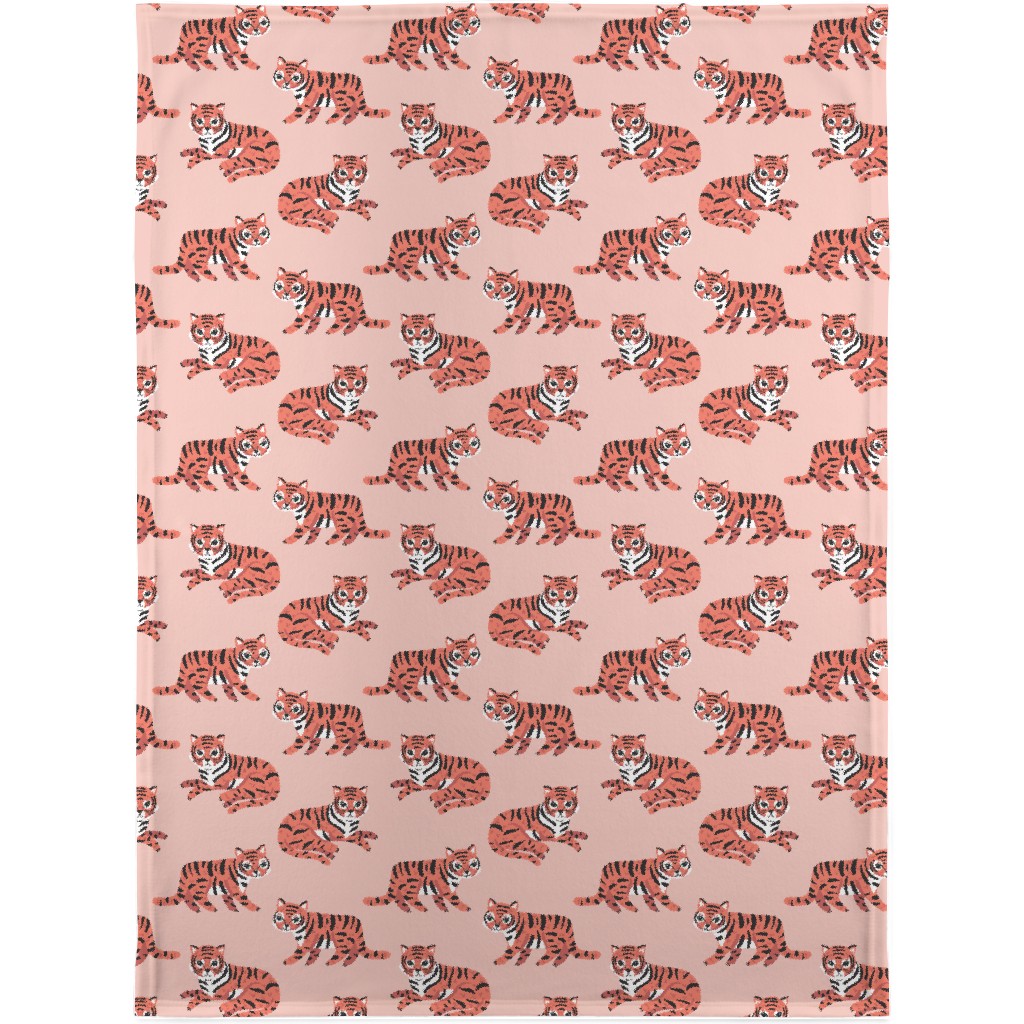 Jungle Tigers - Blush and Coral Blanket, Plush Fleece, 30x40, Pink, Bright Pink