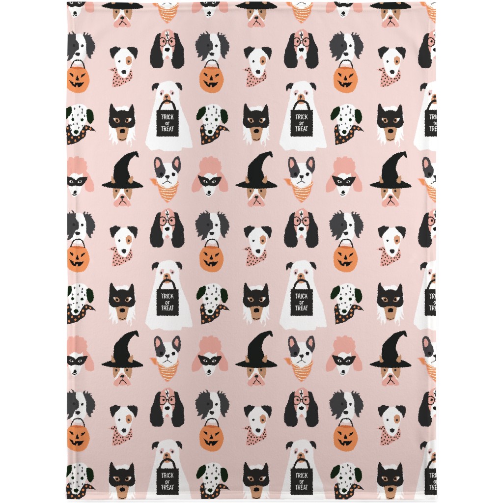Halloween Puppies on Light Pink Blanket, Plush Fleece, 30x40, Multicolor