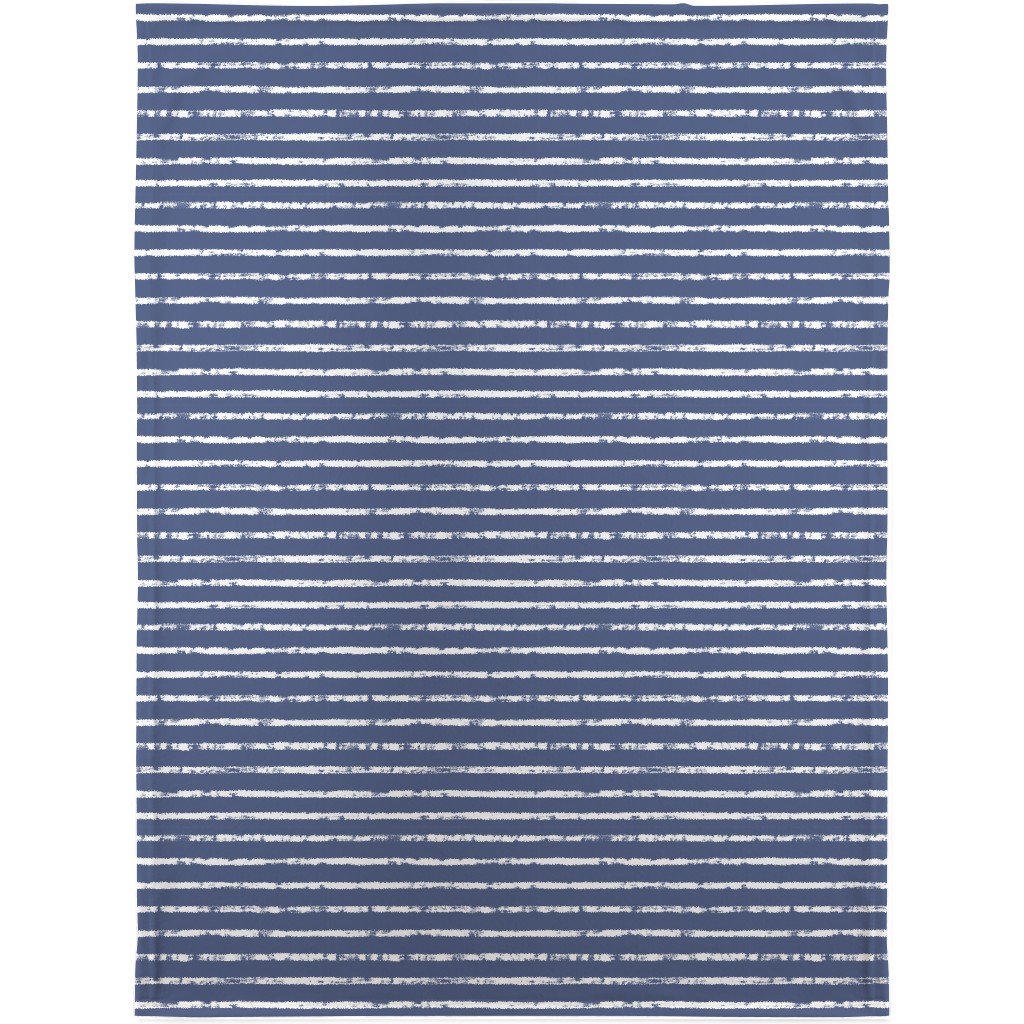 Distressed Dusty Blue and White Stripes Blanket, Plush Fleece, 30x40, Blue