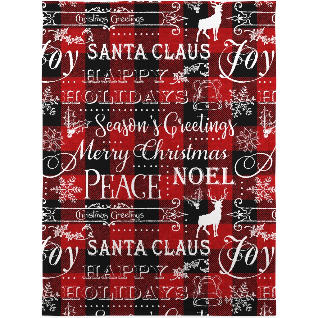 Buffalo Plaid Christmas Typography - Red and Black Blanket, Plush Fleece, 30x40, Red