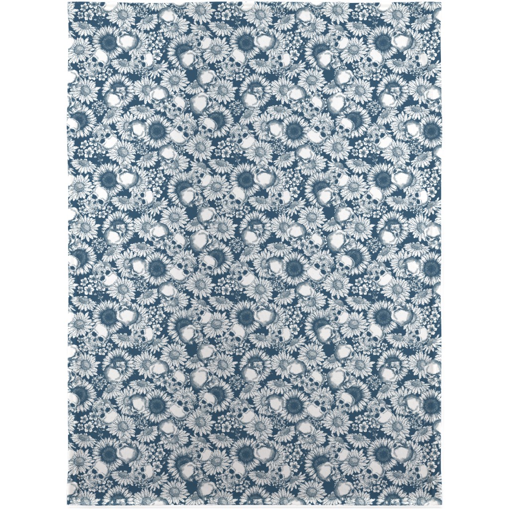 Floral Skull - Blue Blanket, Plush Fleece, 30x40, Blue