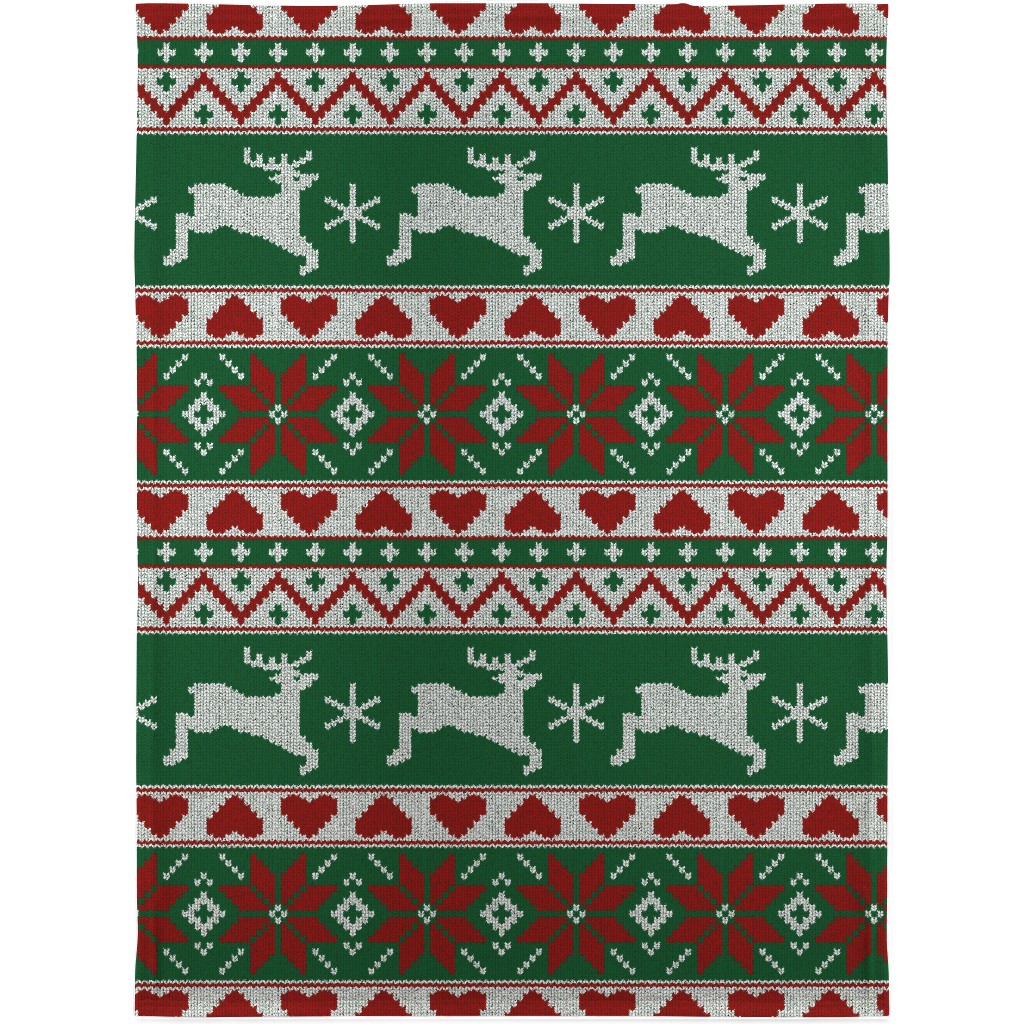 Christmas Knit - Green and Red Blanket, Plush Fleece, 30x40, Multicolor