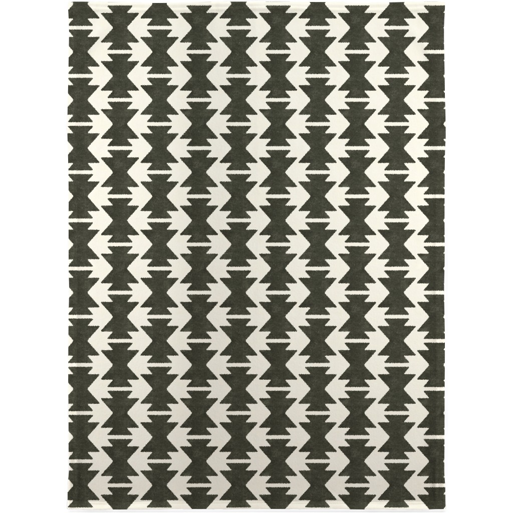 Bohemian Aztec Blanket, Plush Fleece, 30x40, Black