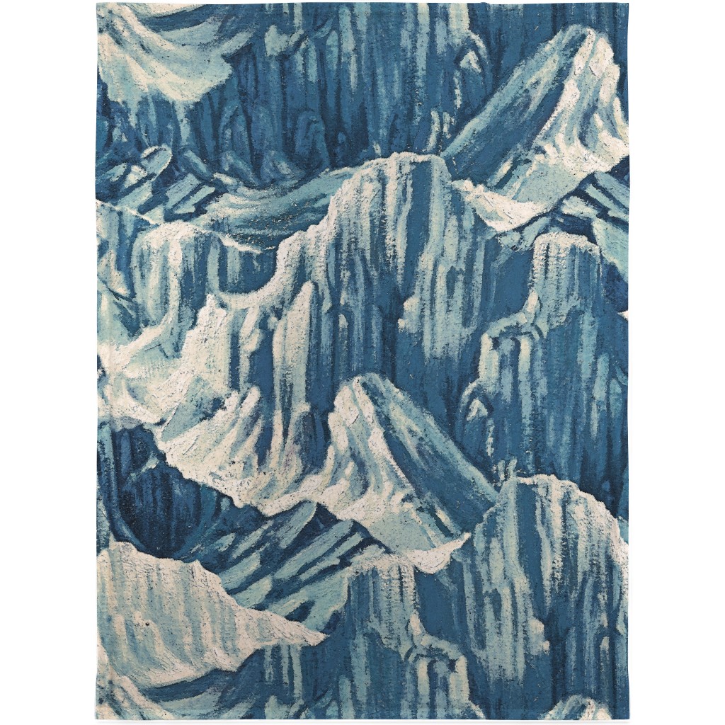 Vintage Snowy Mountains - Blue Blanket, Plush Fleece, 30x40, Blue, True Blue