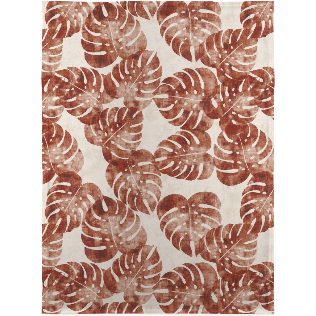 Monstera Leaves - Rust Blanket, Plush Fleece, 30x40, Brown, Brown