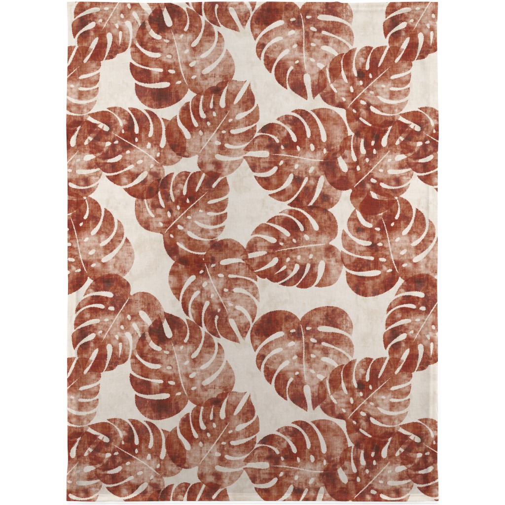 Monstera Leaves - Rust Blanket, Plush Fleece, 30x40, Brown