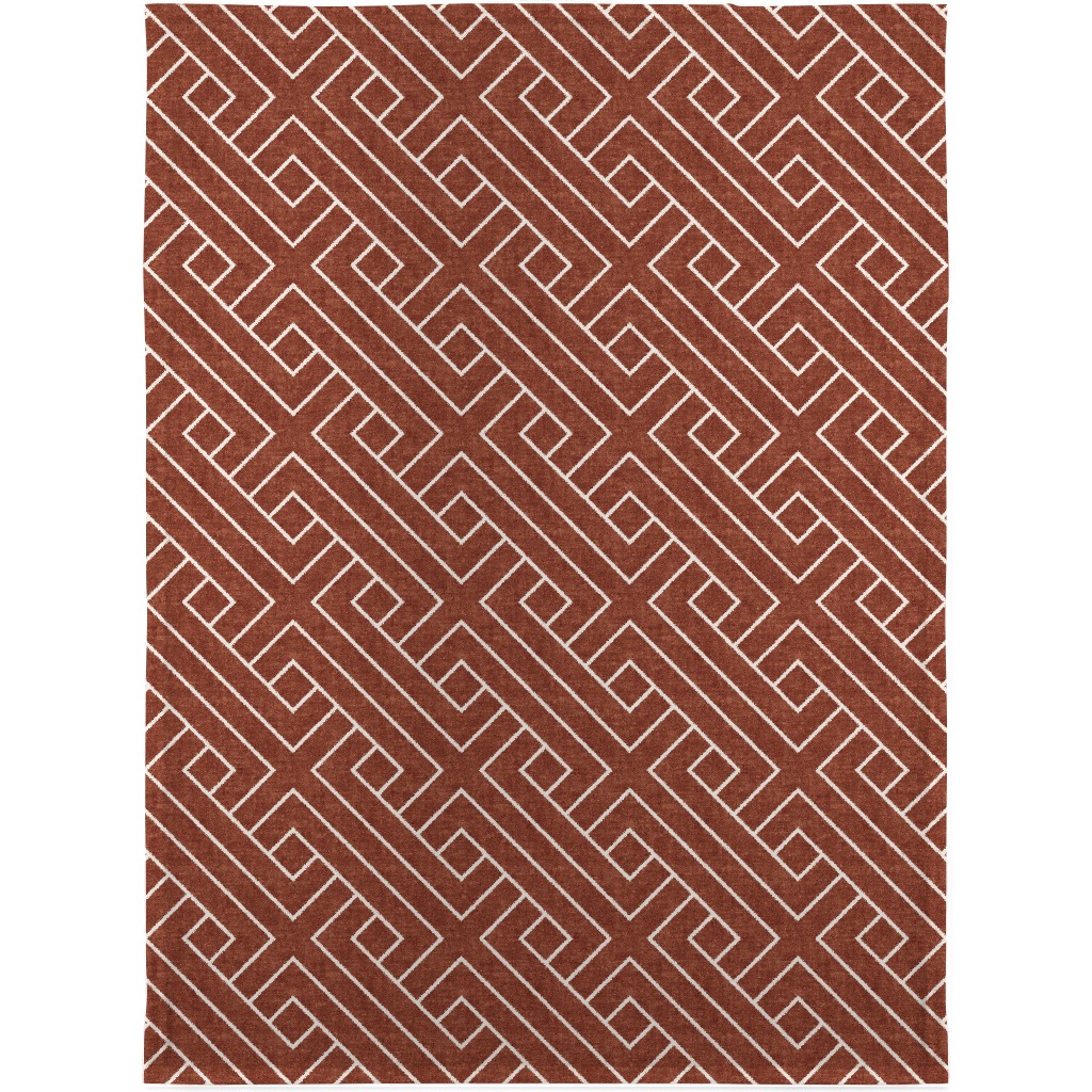 Cadence Geometric Weave - Rust Blanket, Plush Fleece, 30x40, Red