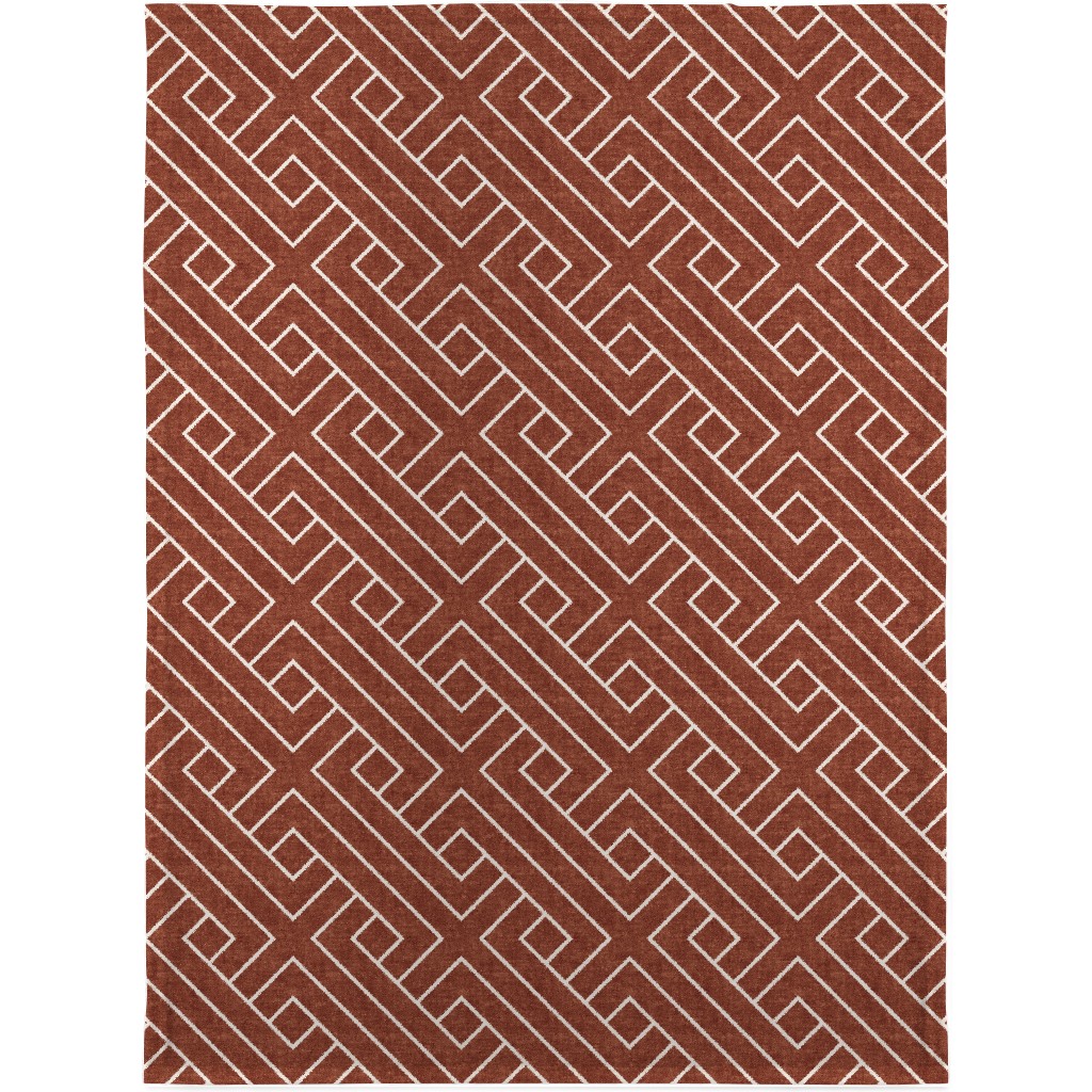 Cadence Geometric Weave - Rust Blanket, Plush Fleece, 30x40, Red, Red