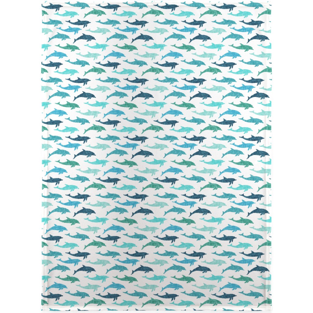 Dolphins Blanket, Plush Fleece, 30x40, Green, Malachite