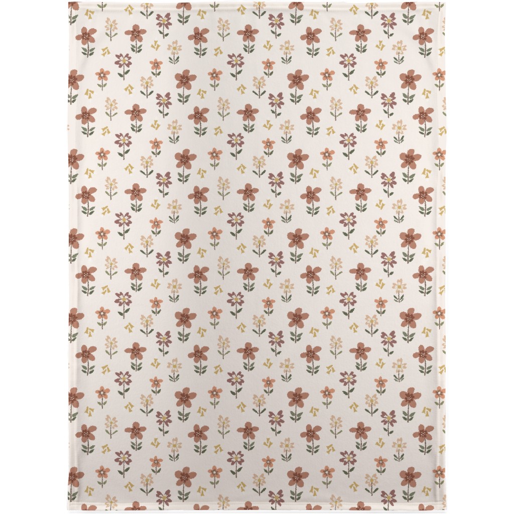 Cute Daisies & Foxgloves Floral - Earth Tones Blanket, Plush Fleece, 30x40, Pink, Bright Pink