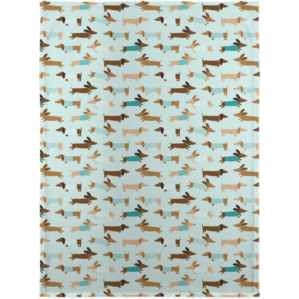 Daschunds Blanket, Sherpa, 30x40, Blue, Lightest Turquoise