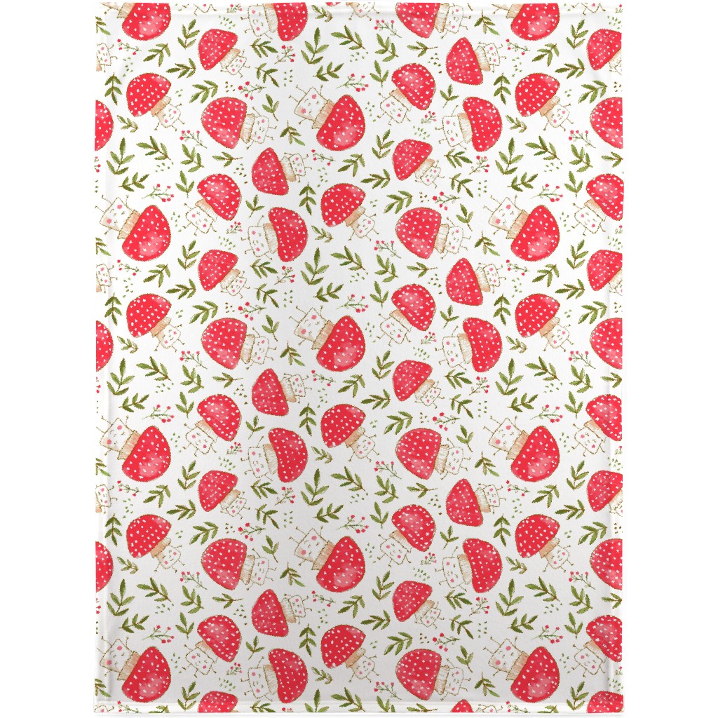 the Happiest Little Mushrooms - Red Blanket, Sherpa, 30x40, Red, Red