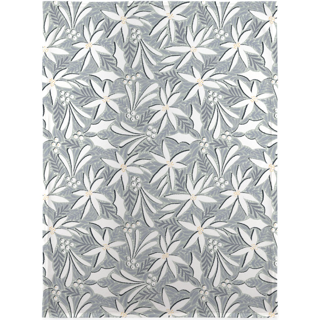 Poinsettia, Holly, & Mistletoe - White & Grey Blanket, Sherpa, 30x40, Gray, Gray