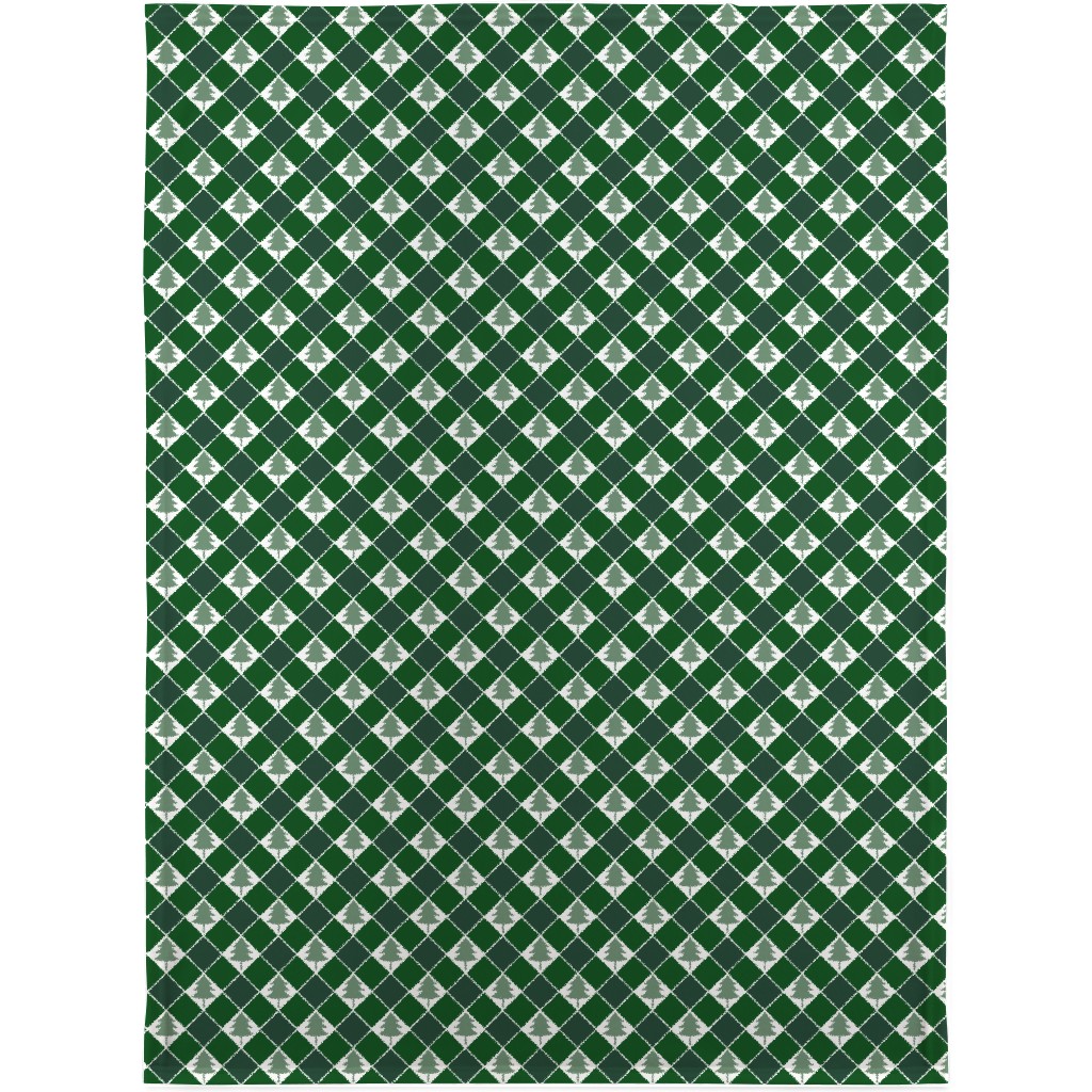 Christmas Tree Checkers - Green Blanket, Sherpa, 30x40, Green, Classic Green