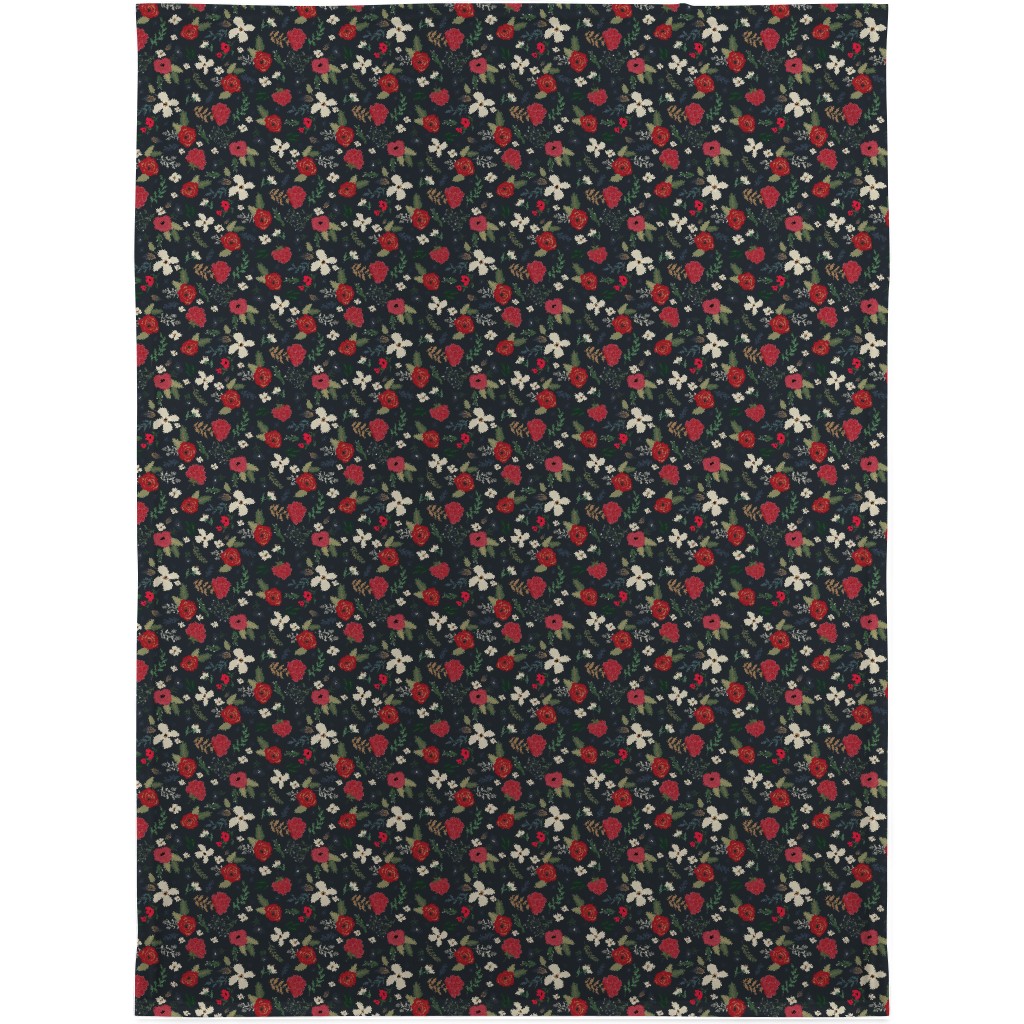 Fancy Winter - Navy Background Blanket, Sherpa, 30x40, Black, Black