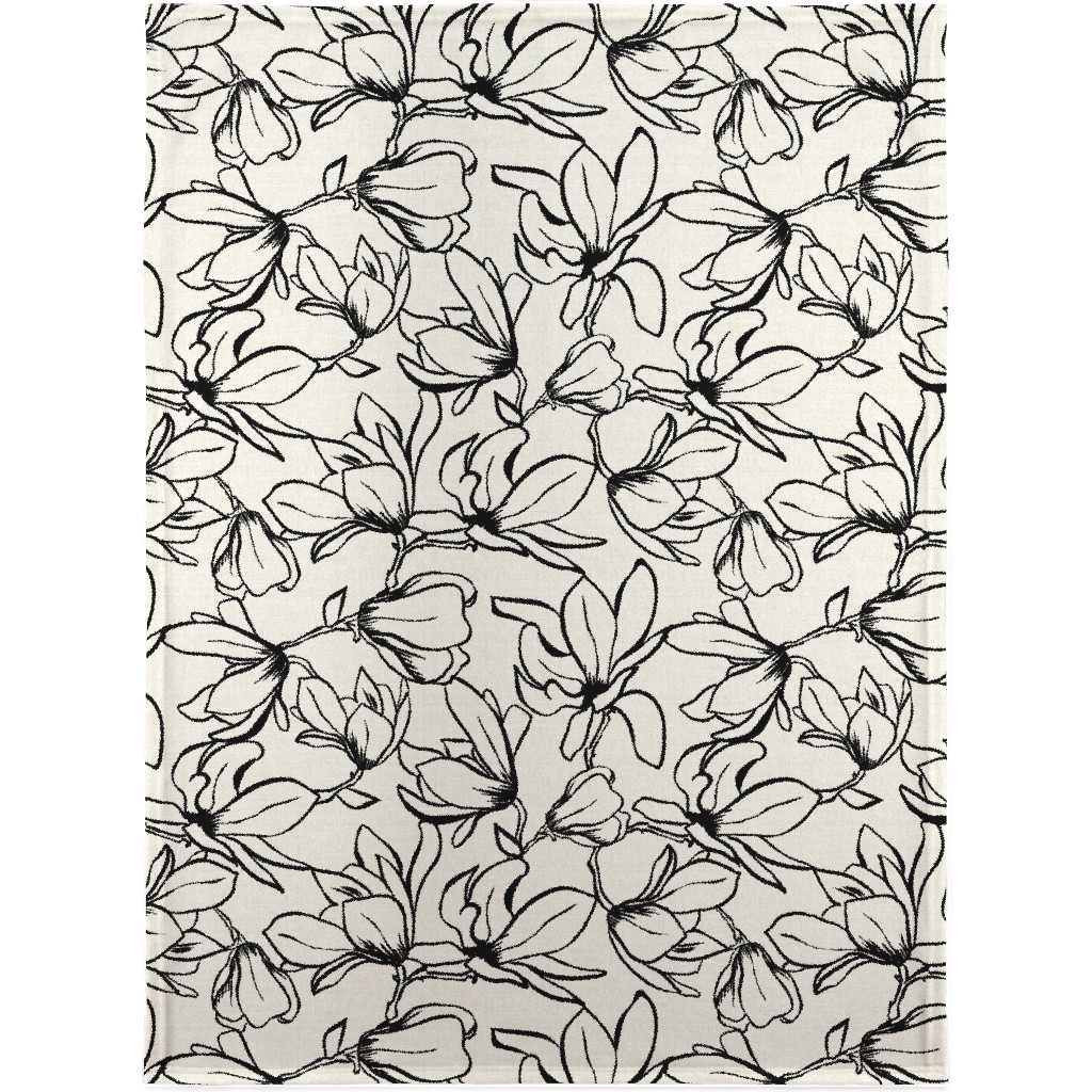 Magnolia Garden - Textured - White & Black Blanket, Sherpa, 30x40, Beige