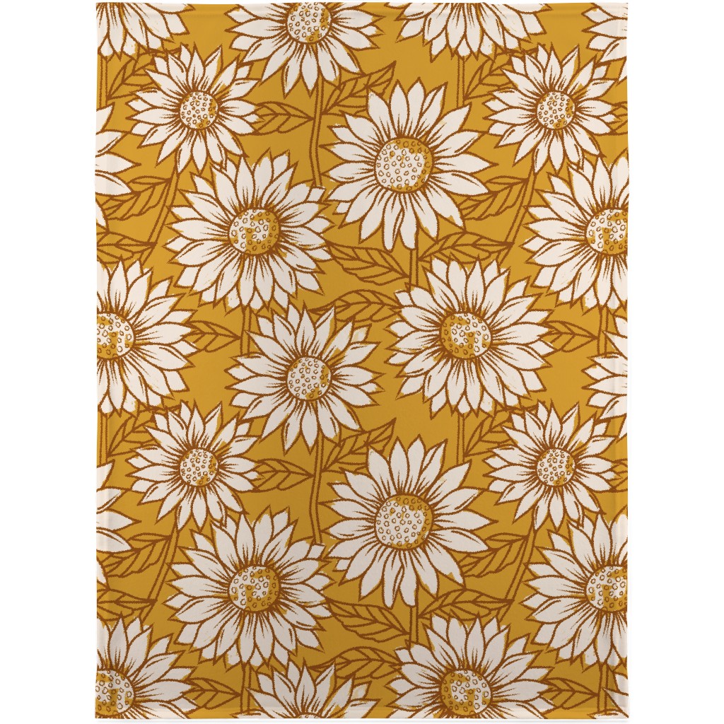Golden Sunflowers - Yellow Blanket, Sherpa, 30x40, Yellow