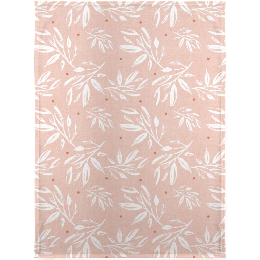 Zen Botanical Leaves - Blush Pink Blanket, Sherpa, 30x40, Pink