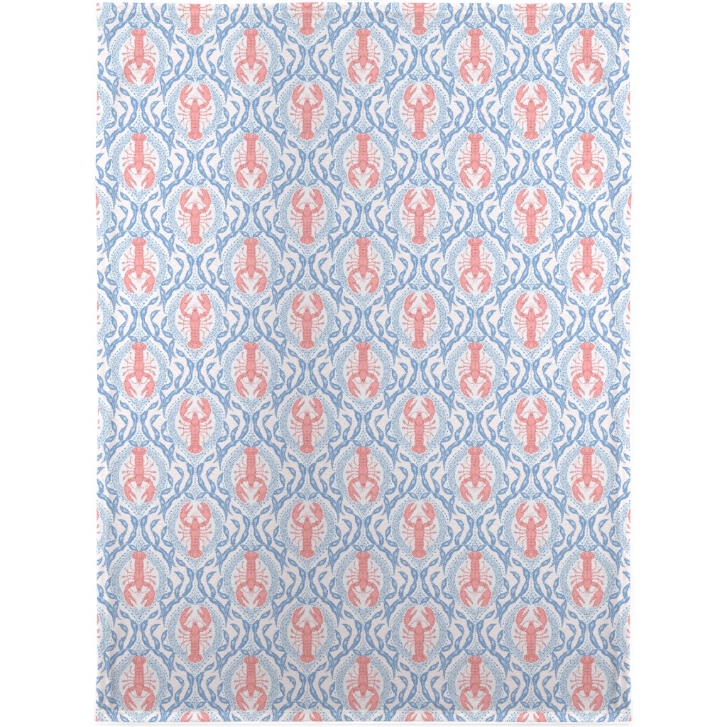 Lobster and Seaweed Nautical Damask - White, Coral Pink and Cornflower Blue Blanket, Sherpa, 30x40, Blue, True Blue