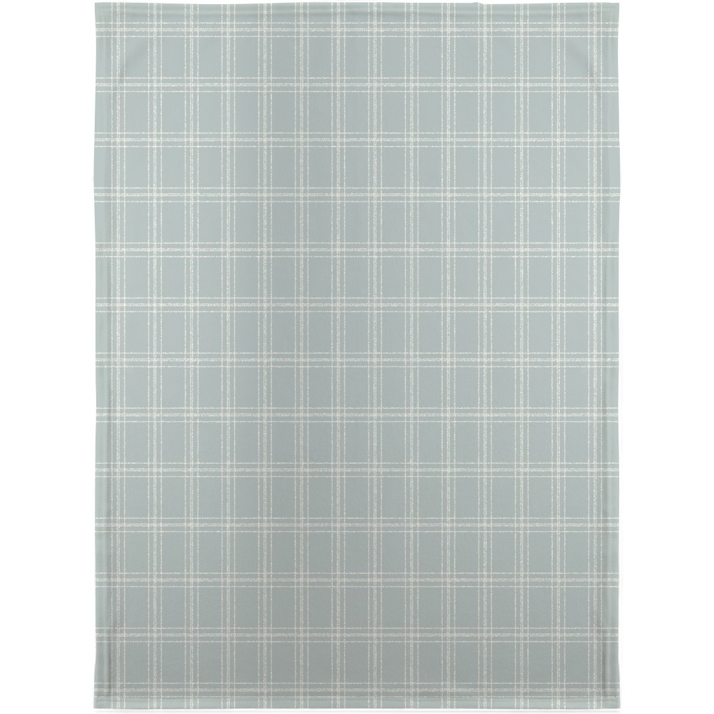 Lined Linens - Quad Plaid - Ivory, Blue Blanket, Sherpa, 30x40, Blue, True Blue